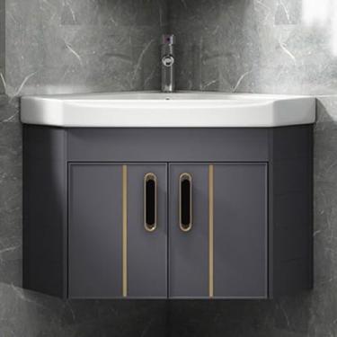 Imagem de Pia de canto do banheiro, penteadeira flutuante montada na parede com grande espaço de armazenamento, fácil instalação para casa, cozinha e pátio - ideal para espaços pequenos