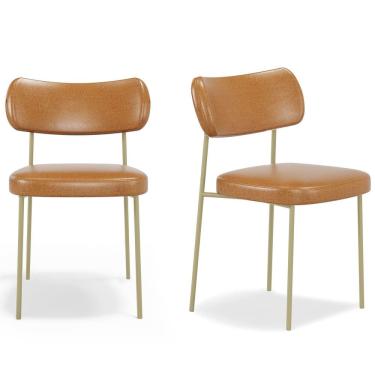 Imagem de Conjuto 2 Cadeiras Stela Champanhe  Escritório Couro Sintetíco Whisky - Vallisa Decor