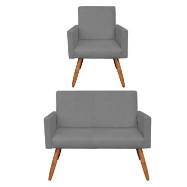 Imagem de Kit 01 Namoradeira com 01 Poltrona Larissa Suede Pés Palito Castanho D