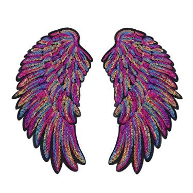 Imagem de Kopida 2 peças cores arco-íris adesivos de costura asas de anjo, emblemas bordados, emblemas faça você mesmo
