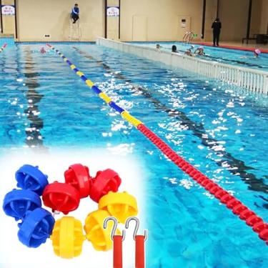 Imagem de Divisores de pista de piscina – Boias de corda flutuante para linhas de natação, 5,5 m a 25 m, ideais para marcação de extremidade profunda, linha de divisão de piscina durável com bolas de boia (4,9