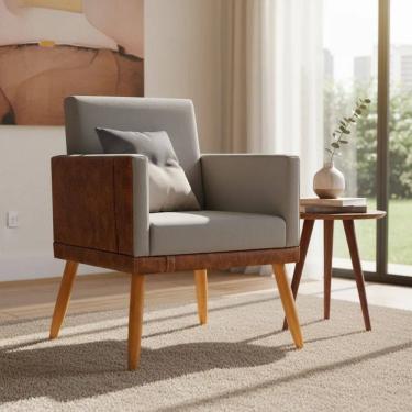 Imagem de Poltrona Decorativa Para Sala Recepção Escritório Consultório Lis Corino Peroba e Suede