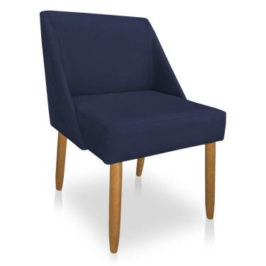 Imagem de Cadeira Poltona Juliana Suede Azul Marinho Pés Palito Castanho