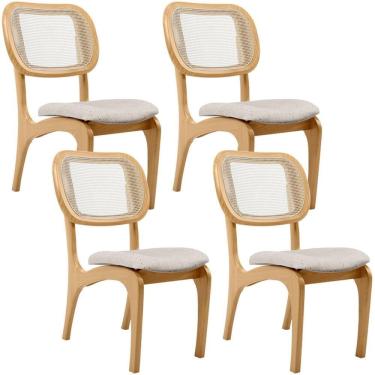 Imagem de Kit 4 Cadeiras Para Sala De Jantar Estofada E Tela Mariah L02 Linho Cru