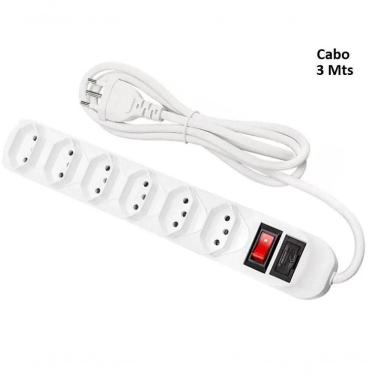 Imagem de Filtro De Linha Régua Extensão Com 6 Tomadas 2p+t Com Cabo 3 Mts Bivolt