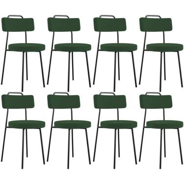Imagem de Kit 08 Cadeiras Decorativas Estofada Sala De Jantar Barcelona L02 Suede Verde Musgo - Lyam Decor