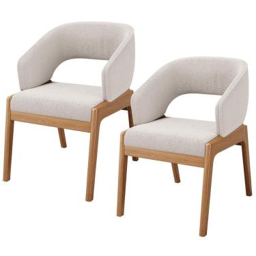 Imagem de Kit 02 Cadeiras De Jantar E Estar Living Estofada Lince L02 Bouclê Cru