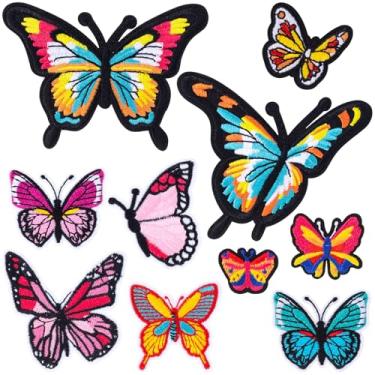 Imagem de Winsyison 10 peças de adesivos de borboleta de ferro, borboletas coloridas costuradas em apliques bordados, apliques de reparo de costura, adesivos de enfeite para jeans, chapéus, bolsas, jaquetas