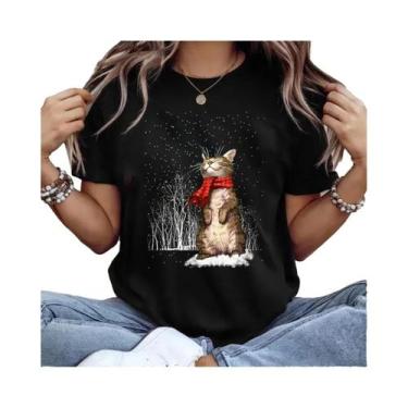 Imagem de Camiseta Unissex Oversized Com Estampa De Gatinho De Natal, Estilo Vin