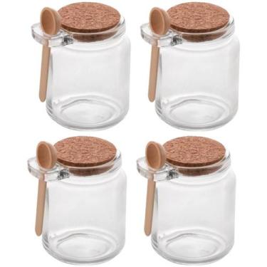 Imagem de Conjunto 4 Pote Porta Temperos de Vidro Tampa de Rolha 240ml Colher de