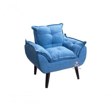 Imagem de Poltrona/cadeira Decorativa Glamour Azul Linho Com Pés Quadrado Azul Linho