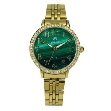 Imagem de Relógio Feminino Tuguir Analógico TG178-1C Dourado e Verde