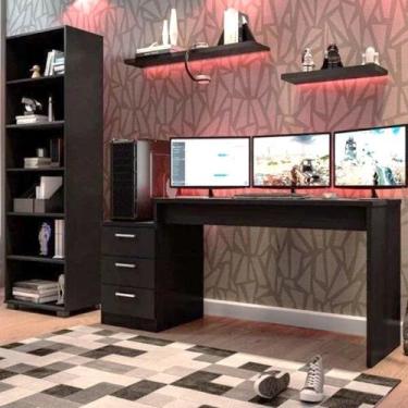 Imagem de Conjunto 2 Peças Mesa Escrivaninha Gamer e Estante 5 Prateleiras - Esp