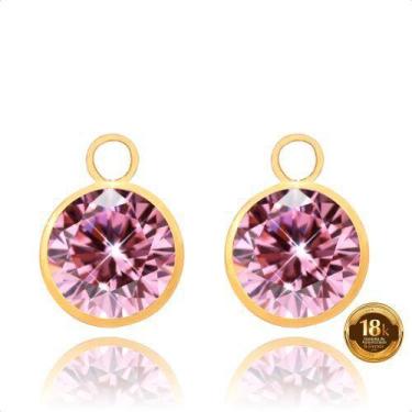 Imagem de Pingente para Brinco em Ouro 18k Pedra 6mm Rosa - S.Demór Jóias