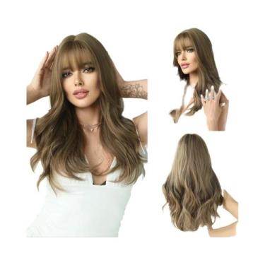 Imagem de Peruca Sintética Longa Ondulada Ombre Preto a Vermelho Para Mulheres C