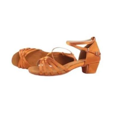 Imagem de Sapatos De Dança Latinos De Salto Baixo Em Cetim Para Meninas, Para Pr