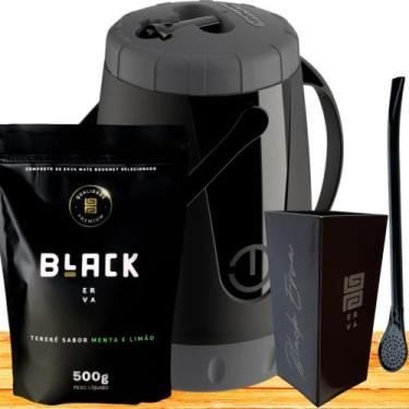 Imagem de Kit Para Tereré Garrafa Lisa+Black Erva Mate 500g+Copo Quadrado Acríli