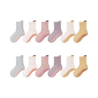 Imagem de Meias Antiderrapantes Para Meninas E Bebês, 6 Pares, Sola Macia, Para 