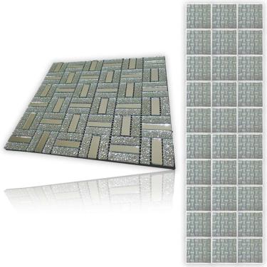 Imagem de Pastilha De Vidro Kit 30 Uni Adesiva Parede Sala Cozinha Banheiro Decorativa Facil Aplicacao Moderna Requintado Reforma