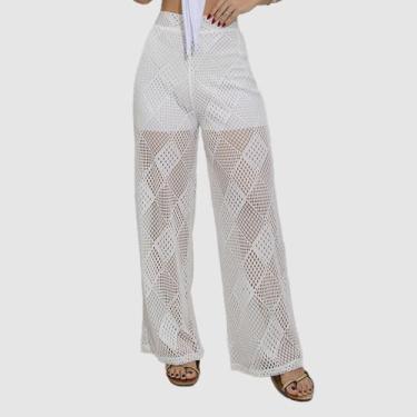 Imagem de Calça Feminina Soltinha Saída De Praia Cintura Alta Rendado - SWISS BO