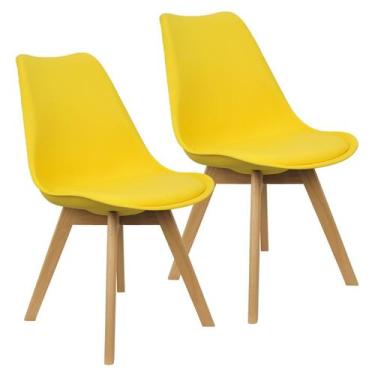 Imagem de Kit 2 Cadeiras Charles Eames Leda Luisa Saarinen Design Wood Estofada 