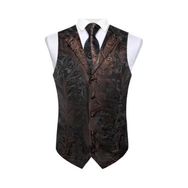 Imagem de Colete De Smoking Masculino De Seda Paisley Com Gravata, Lenço De Bols