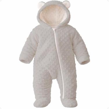 Imagem de Macacão Ursinho Bebê Soft Inverno Macio Capuz Com Zíper Cinza Tamanho 