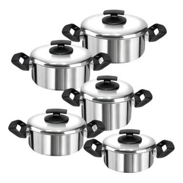 Imagem de Jogo 5 Panelas Aluminio Polido Grandes E Grossas Cor Pratead - Congrat