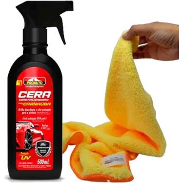 Imagem de Kit cera automotiva cristalizadora 500ml proauto + flanela - marca, Se