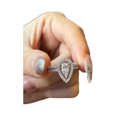 Imagem de Anel Feminino De Prata Esterlina 925 Com Zircônia Em Formato De Gota P