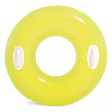 Imagem de Boia Inflável Redonda Com Pega Mão Amarela Neon 76cm - Intex