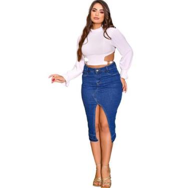 Imagem de Saia jeans evangelicas - Deboche Jeans, 38, Azul