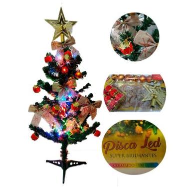 Imagem de Árvore De Natal 60cm Completa C/ Luzes Pisca Led + Enfeites - Christma