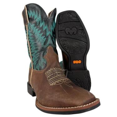 Imagem de Bota Texana Feminina Durango Marrom Cano Preto Com Verde, 38, Marrom