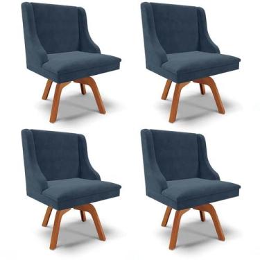 Imagem de Kit 4 Cadeiras Estofadas Giratória para Sala de Jantar Lia Suede Azul 