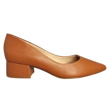 Imagem de Scarpin Feminino Bebece Napa Bico Fino Salto Baixo T3629-805, Marrom, 