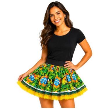 Imagem de Saia Brasil Copa Do Mundo Luxo Adulto Seleção Verde Amarelo Saia Temát