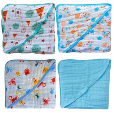 Imagem de Kit 2 Toalhas de Banho com Capuz para Bebê Tecido Fralda Soft Enxoval 