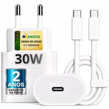 Imagem de Carregador Turbo 30W Compatível iPhone 15/16/17-16 PRO, 16 PRO MAX iPhone 15 PLUS 15 PRO 15 PRO MAX, GALAXY - Todos ANDROID Entrada TIPO-C + Cabo Reforçado USB-C - Fast Power