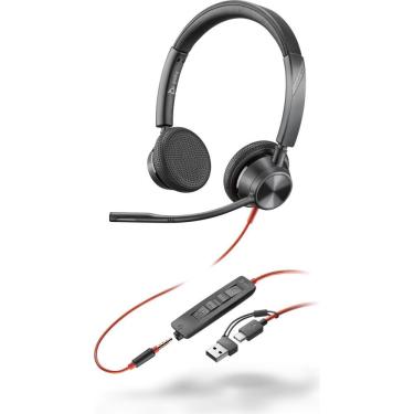 Imagem de Headset Poly Blackwire 3325 Stereo com Conexão USB-C e Adaptador USB-A para PC e Dispositivos Móveis Preto
