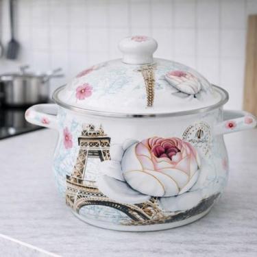 Imagem de Panela Caçarola Esmaltada Decorativa Sopa Fogão Indução Fogão à Gás Co