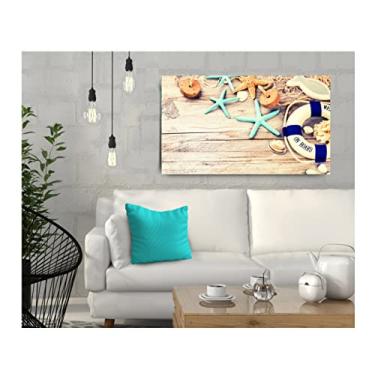 Imagem de Quadro Nautico Estrela Praia Mar Casa de Praia Bege 55x100