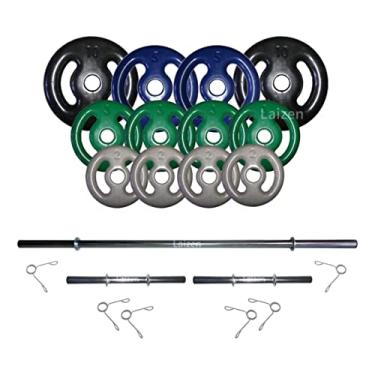 Imagem de Kit Anilhas Emborrachadas 50kg + 2 Barras 40cm + Barras 120