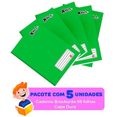 Imagem de Caderno Brochurão Verde Capa Dura 96 Folhas - Pacote c/ 05