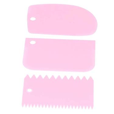 Imagem de 3 peças de raspador de bolo, liso, ferramenta de cobertura para decoração de bolo creme, ferramenta de raspagem lateral de listras de plástico para assar cortador de massa (rosa)