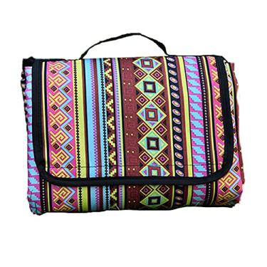 Imagem de Yajun Cobertor de piquenique à prova d'água, tapete de acampamento para família, tapete de praia dobrável e portátil, tapete de tecido Oxford estampado retrô para viagens ao ar livre, C, 200200 cm