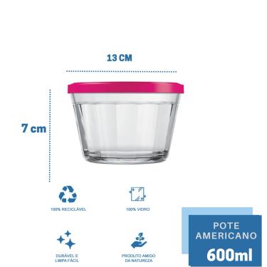 Imagem de Kit Pote Copo Americano C/Tampa Cor Sortida 600ml Nadir 1Un