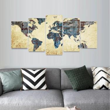 Imagem de Quadro Mapa Mundi Vintage Mosaico 5 Peças