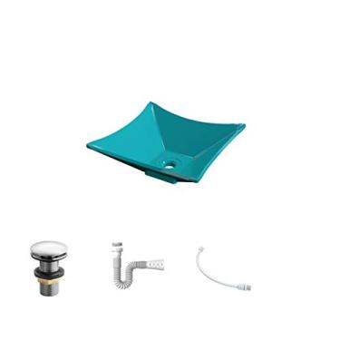 Imagem de Kit Cuba L30 C/Válvula Click 1''G + Sifão Pvc + Flexível Azul Turquesa