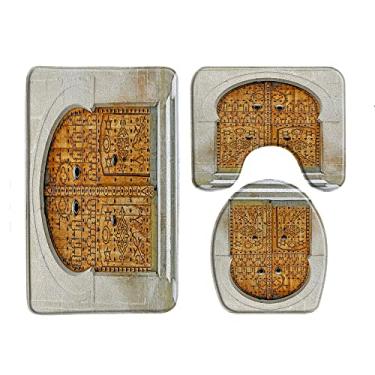 Imagem de Tapetes de banho de luxo para chuveiro 3 peças conjuntos de tapetes de banheiro antiderrapantes para construção retrô decoração de banho capa de banheiro almofada em forma de U, 33605J, 400MMx600MM